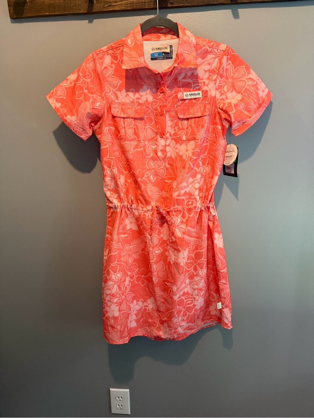 Magellan Outdoors Coral Floral Short-Sleeve Shirt Dress